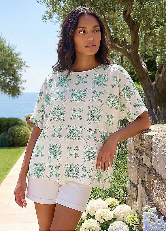 Roman Women's Off White Floral Textured Buttoned Back Top In White | Size: 12 - Image 3