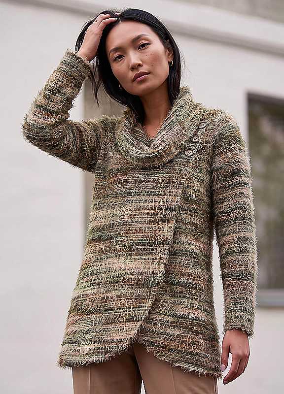 Roman Women's Khaki Fluffy Cowl Neck Snit Tunic Top In Size 20 - Image 4