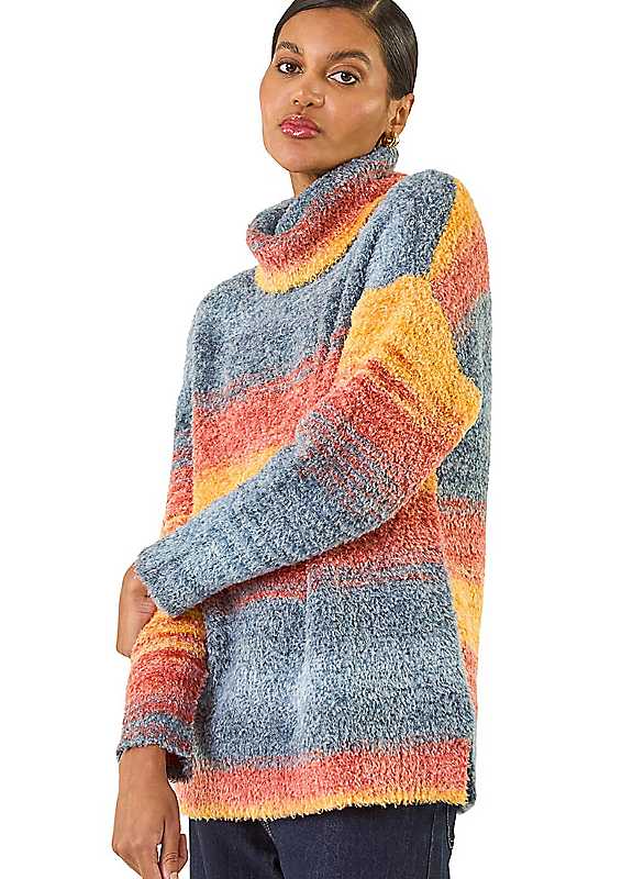 Roman Orange Fluffy Stripe Knit Jumper