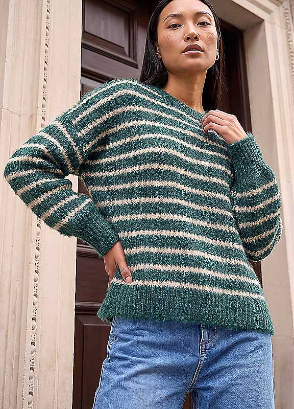 Roman Women's Green Fluffy Stripe Knit Jumper In | : Size 16 - Image 4