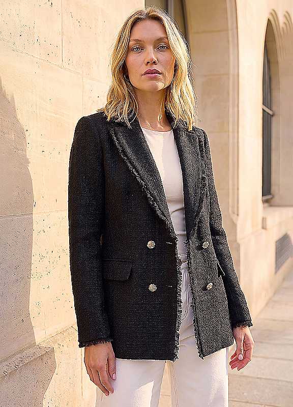 Roman Frayed Edge Boucle Jacket - Image 8