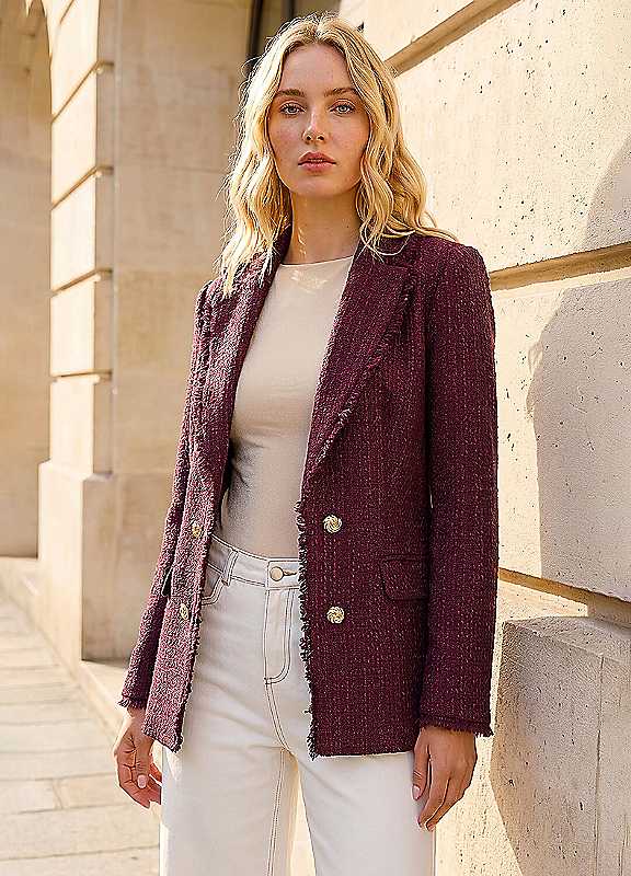Roman Women's Burgundy Fray Mid Boucle Jacket In | : Size 10 - Image 4