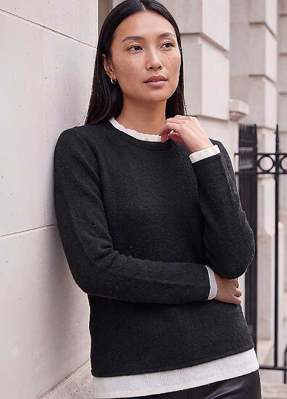 Roman Women's Black Frill Neck Snit Top - Image 3