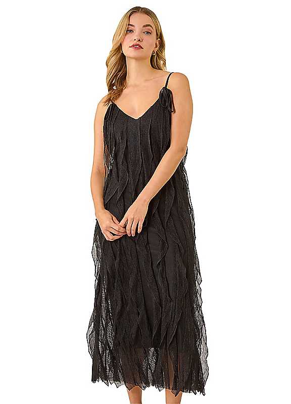 Dusk Women's Black Frill Stretch Maxi Dress In | : Size 10 - Image 3