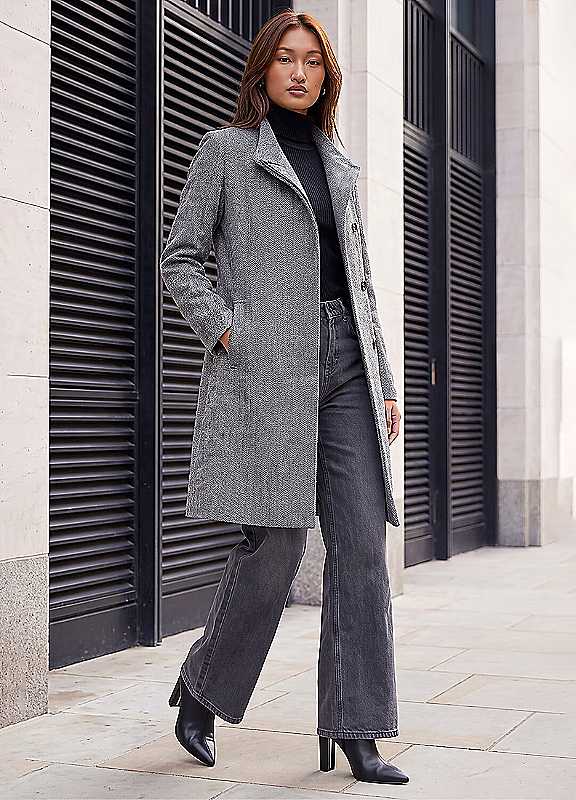 Roman Funnel Neck Coat, Black, Size 20, Women - Image 4