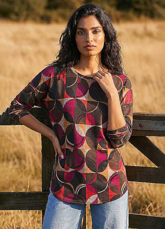 Roman Women's Orange Geo Print Stretch Jersey Top In | Size: 12 - Image 3