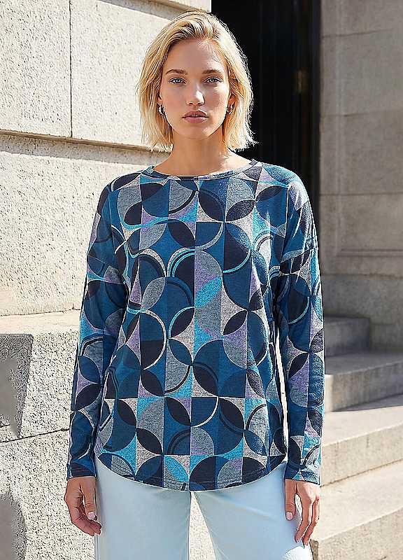 Roman Women's Navy Geo Print Stretch Jersey Top In | : Size 18 - Image 7
