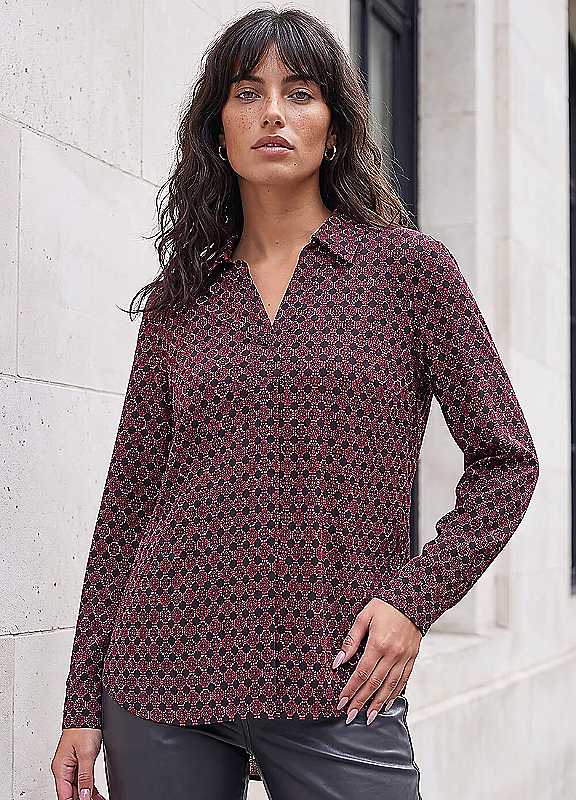 Roman Women's Geo Puff Print Shirt in Red | Size: 18 - Image 4