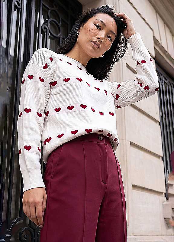 Dusk Women's Ivory Heart Relaxed Fit Jumper In | Size: 16 - Image 3