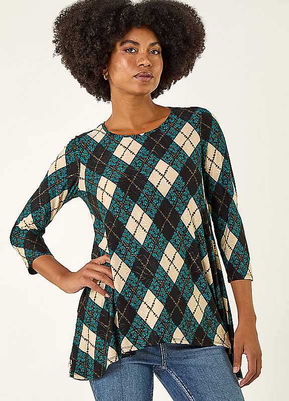 Roman Women's Jacquard Stretch Tunic Top in Teal | Size: 10 - Image 7
