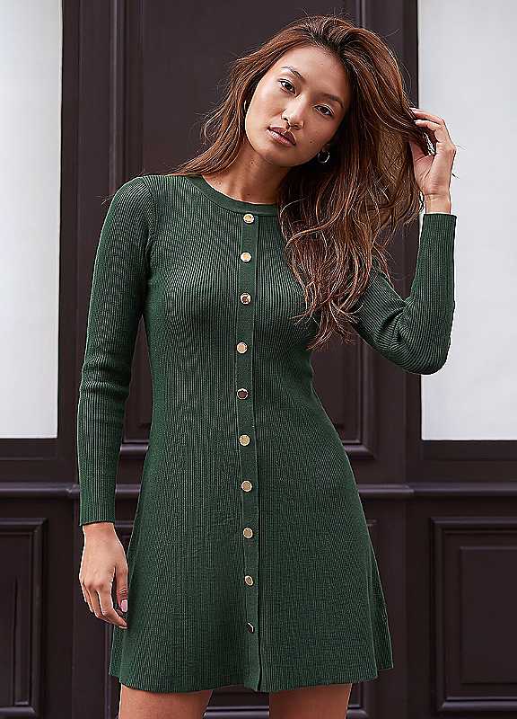 Roman Women's Dark Green Knitted Button Dress In | Size: 16 - Image 4