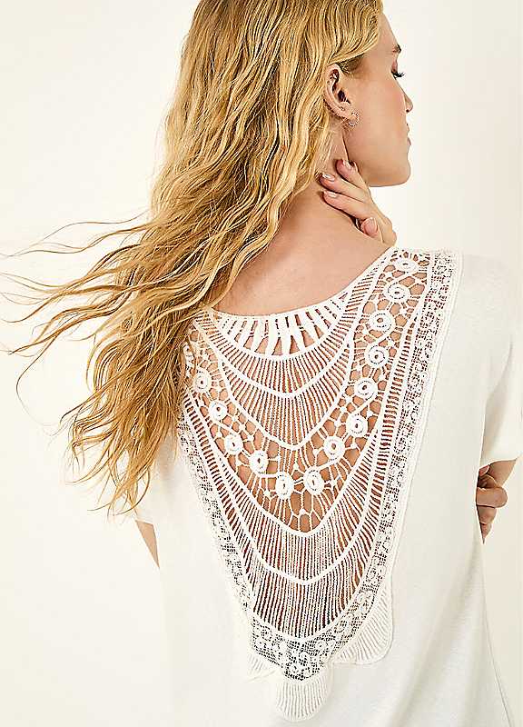 Roman Women's White Lace Back Jersey Stretch Top In | Size: 14 - Image 7