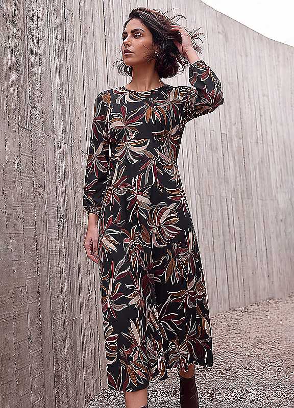 Roman Women's Rust Leaf Print A-Line Dress Size 16 - Image 7