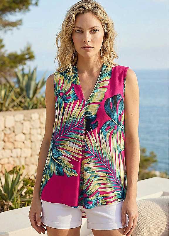 Roman Leaf Print Stretch Vest Top, Pink, Size 18, Women - Image 4
