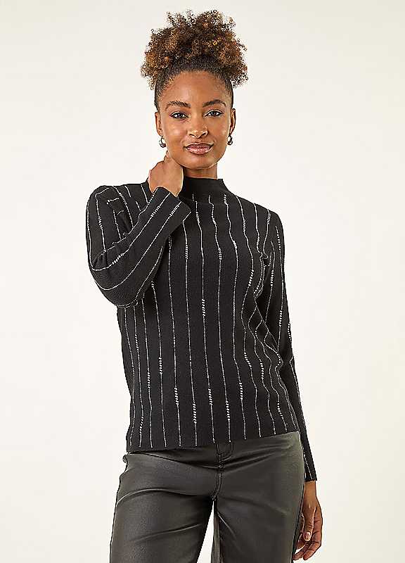 Roman Women's Black Lined Sparkly Knit Jumper - Image 2