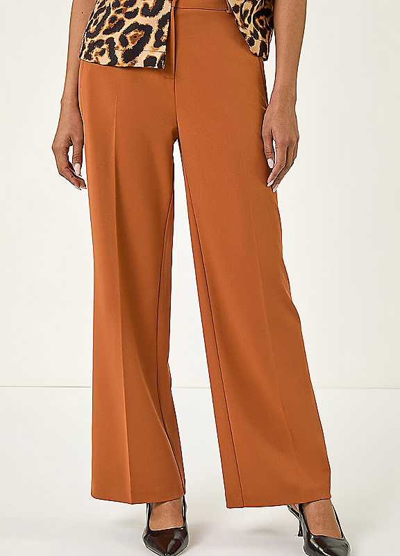 Roman Women's Rust Long Wide Leg Stretch Trousers Size 12 - Image 2