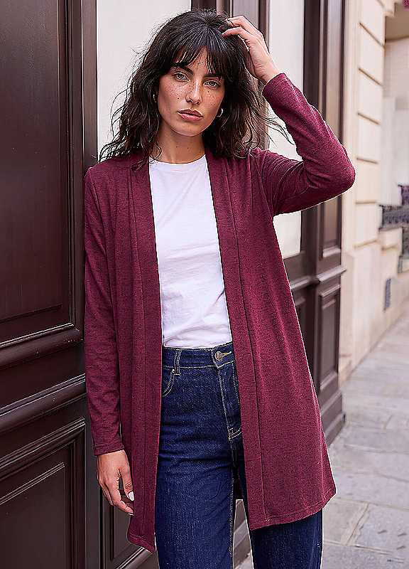 Roman Women's Burgundy Longline Knit Cardigan In | Size: 16 - Image 3