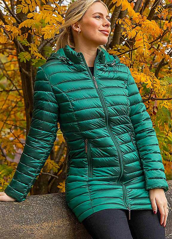 Roman Longline Quilted Hooded Padded Coat, Green, Size 10, Women - Image 4