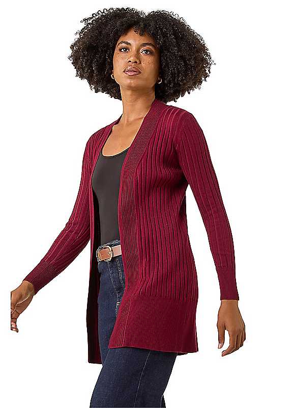 Roman Longline Stretch Ribbed Cardigan, Purple, Size 10, Women - Image 2