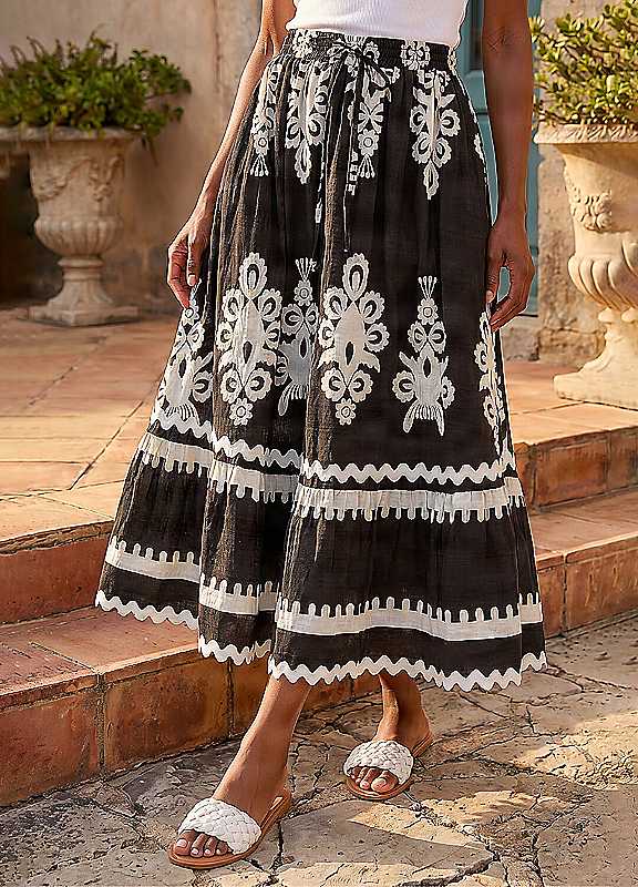 Roman Women's Black Mono Print Maxi Skirt Size 14 - Image 3
