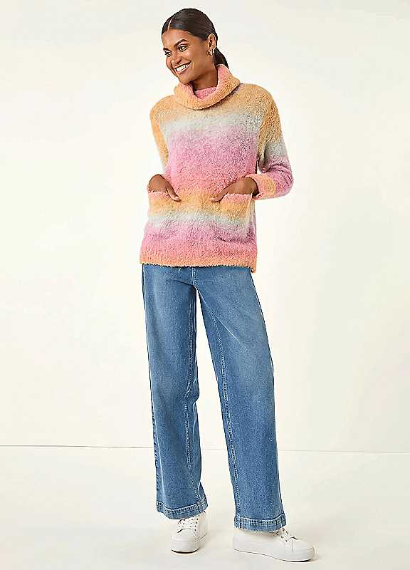 Roman Women's Orange Ombre Stripe Knit Jumper Size 14 - Image 2