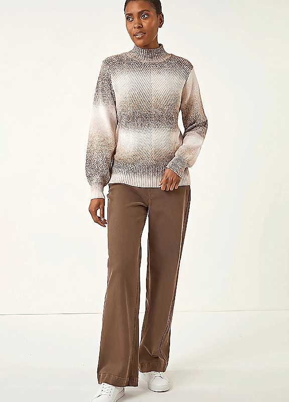 Roman Women's Ombre Stripe Knit Jumper in Beige | Size: 14 - Image 2