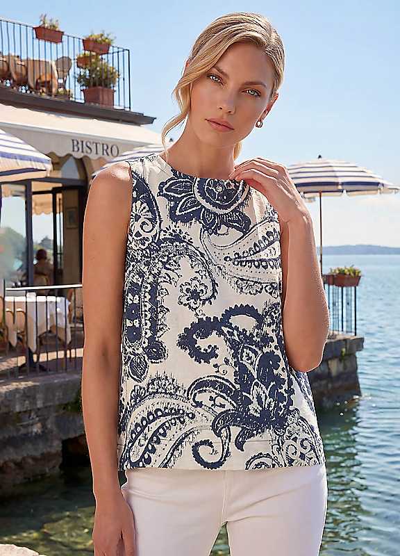 Roman Originals Paisley Print Shell Top for Women UK - Ladies Everyday Holiday Spring Summer Round Neckline Comfy Soft Evening Vacation Work Party - Image 6