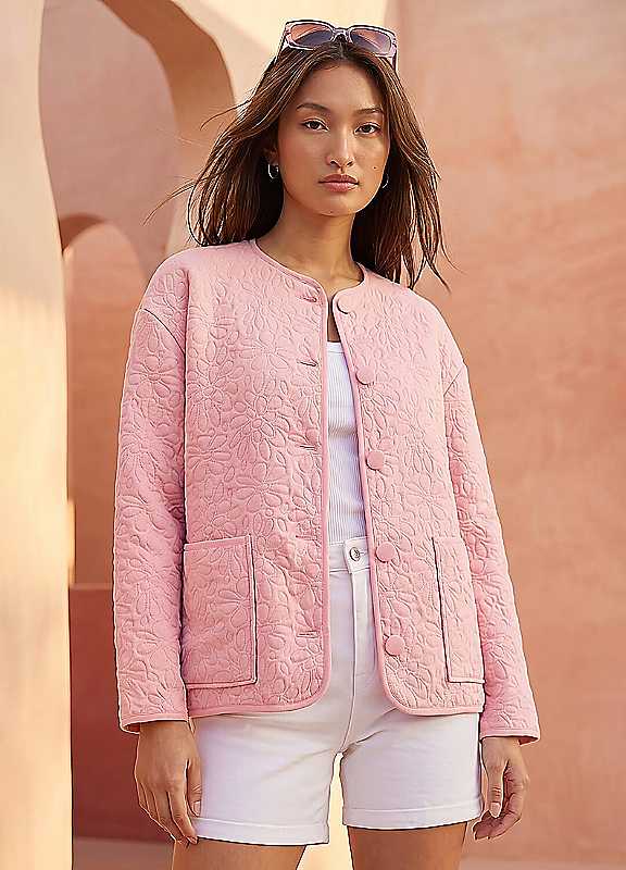Roman Women's Pink Patterned Pocket Edge Jacket - Image 8