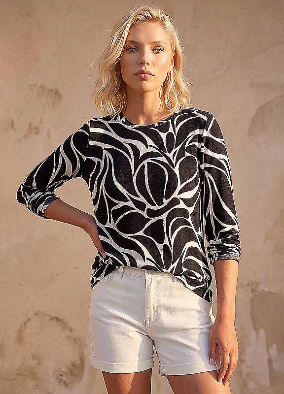 Roman Women's Black Petite Abstract Print Top In | Size: 12 - Image 7