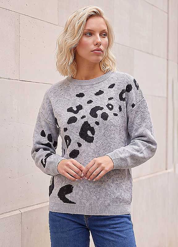 Roman Women's Grey Petite Animal Jumper In | Size: 12 - Image 3