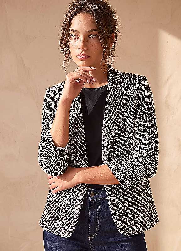 Roman Women's Chocolate Petite Boucle Stretch Blazer In | : Size 14 - Image 3