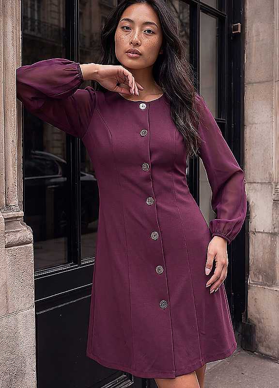 Roman Women's Wine Petite Button Down Dress In | : Size 18 - Image 8