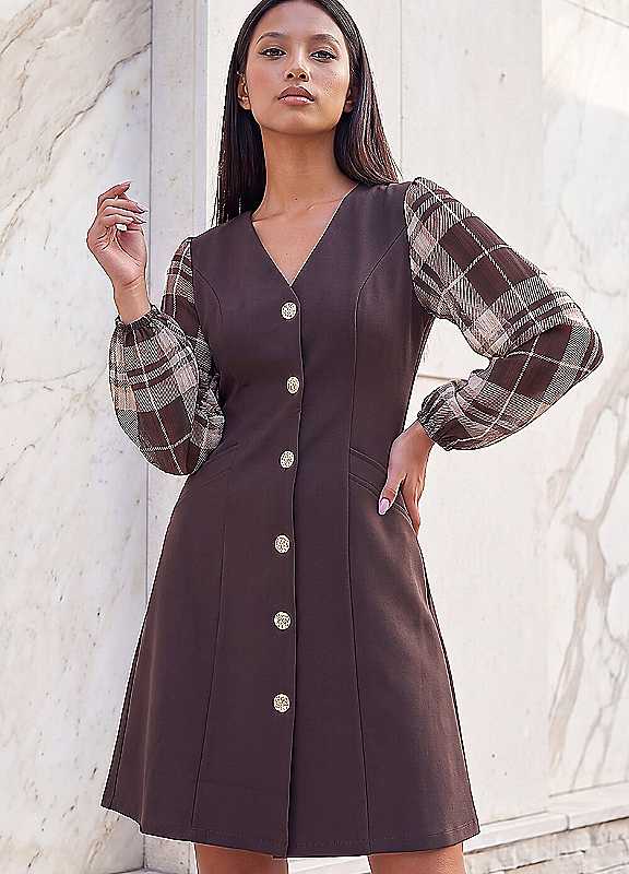 Roman Women's Chocolate Petite Button Down Dress In | : Size 16 - Image 3