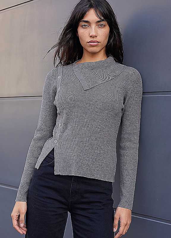 Roman Women's Grey Petite Button Jumper In | Size: 14 - Image 8