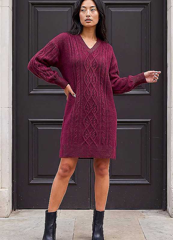 Roman Women's Wine Petite Cable Knit Shift Dress In Size 18 - Image 3
