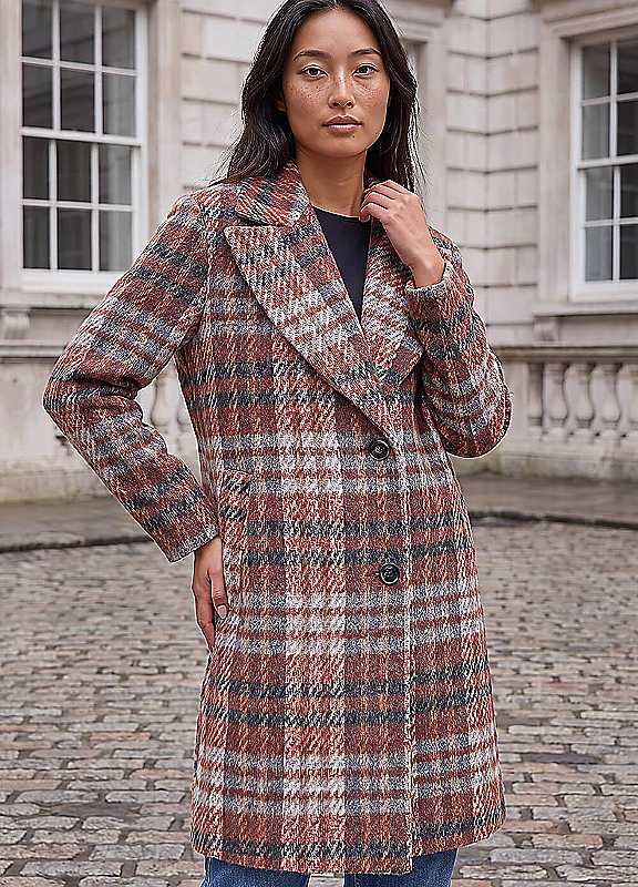 Roman Women's Orange Petite Check Single Breasted Coat In | : Size 8 - Image 4