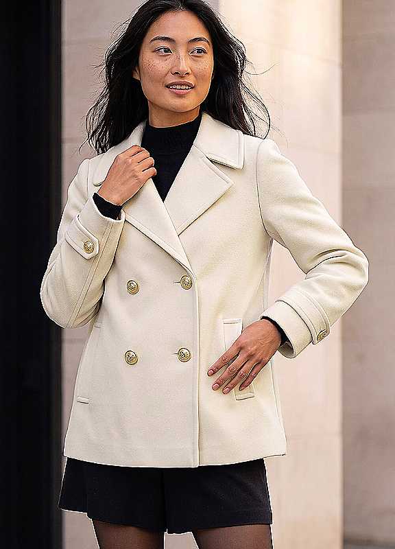 Roman Women's Ivory Petite Collar Double Breasted Coat In Size 18 - Image 7