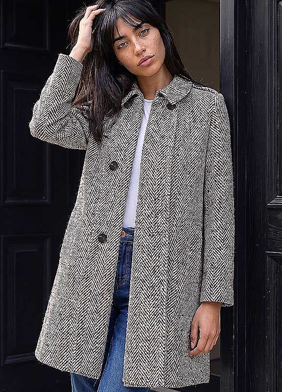 Roman Petite Collar Double Breasted Coat, Cream, Size 16, Women - Image 7