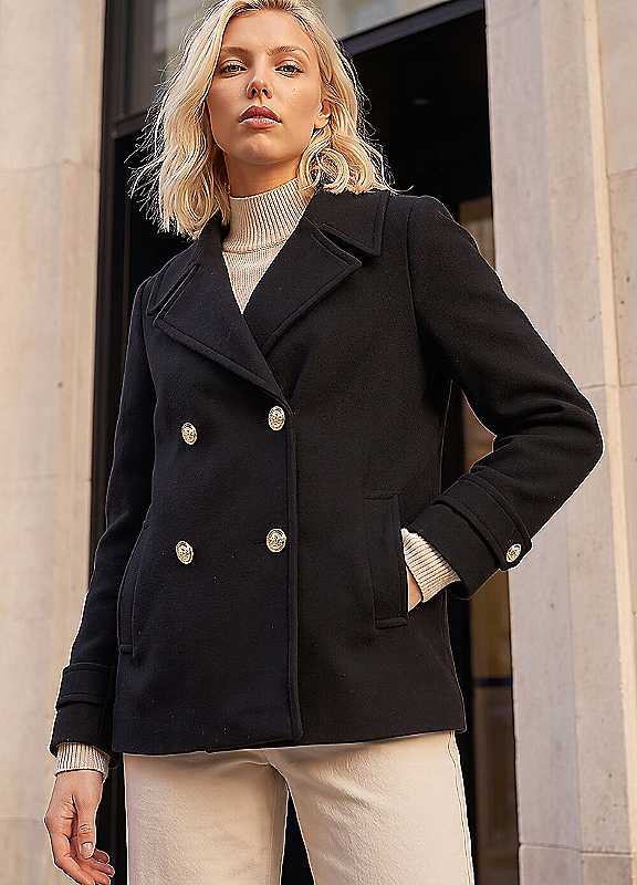 Roman Women's Petite Collar Double Breasted Coat in Black | Size: 18 - Image 3