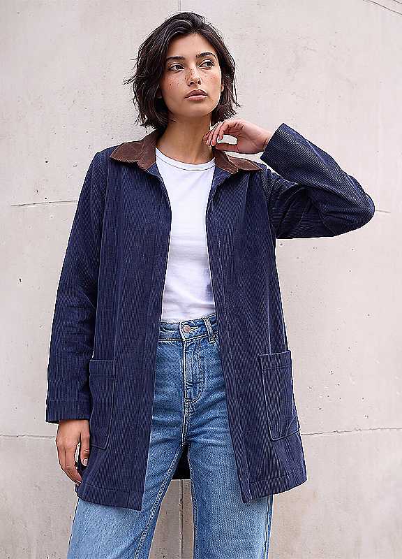 Roman Women's Navy Petite Cord Jacket In Size 14 - Image 7