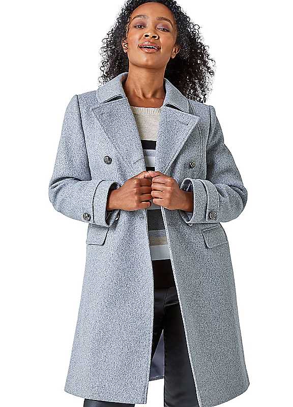 Roman Women's Grey Petite Double Breasted Military Coat In | Size: 8 - Image 4