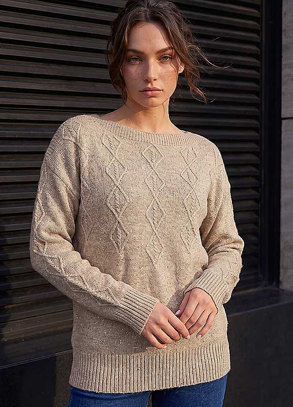 Roman Petite Women's Beige Knit Sequin Jumper Size 14 - Image 2