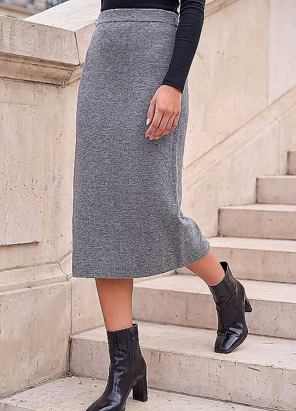 Roman Womens Petite A-Line Knitted Midi Skirt, Grey, Size 18, Women - Image 4