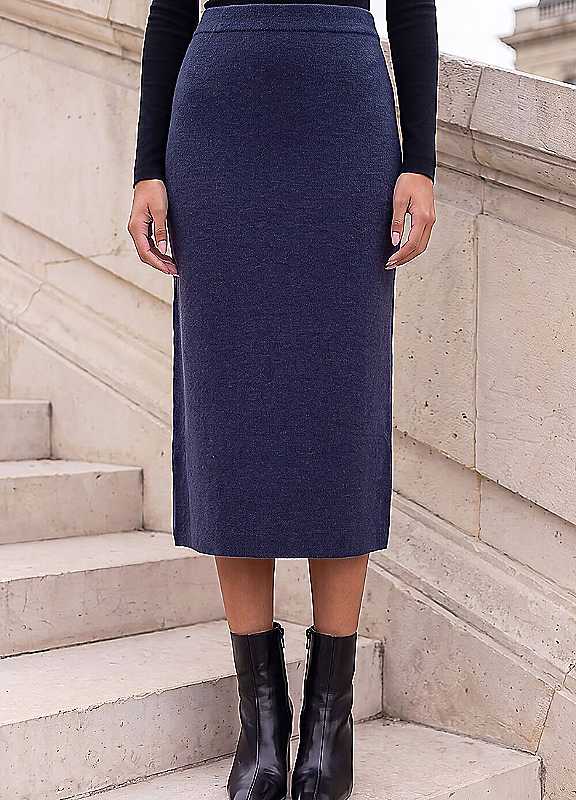Roman Women's Petite Knitted Midi Skirt in Navy | Size: 12 - Image 3