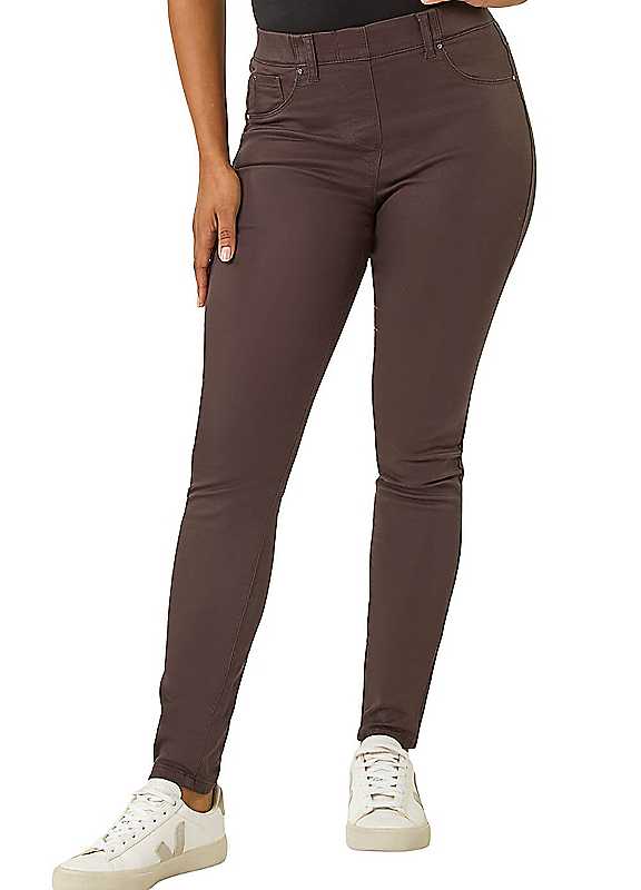 Roman Women's Chocolate Petite Stretch Denim Elastic Waist Jegging In Size 18 - Image 2