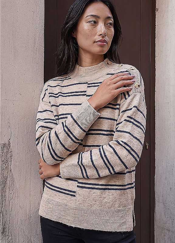 Roman Women's Stone Petite Stripe Button Jumper In | : Size 8 - Image 6
