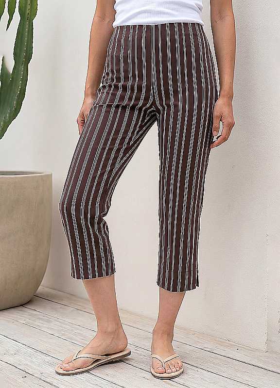 Roman Women's Petite Stripe Cropped Trouser in Chocolate | Size: 16 - Image 8