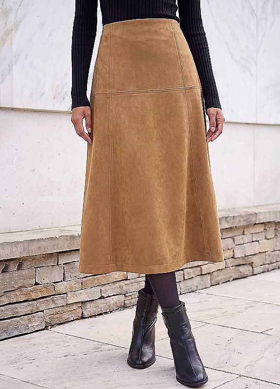 Roman Women's Tan Petite Suede A-Line Skirt In | Size: 16 - Image 4
