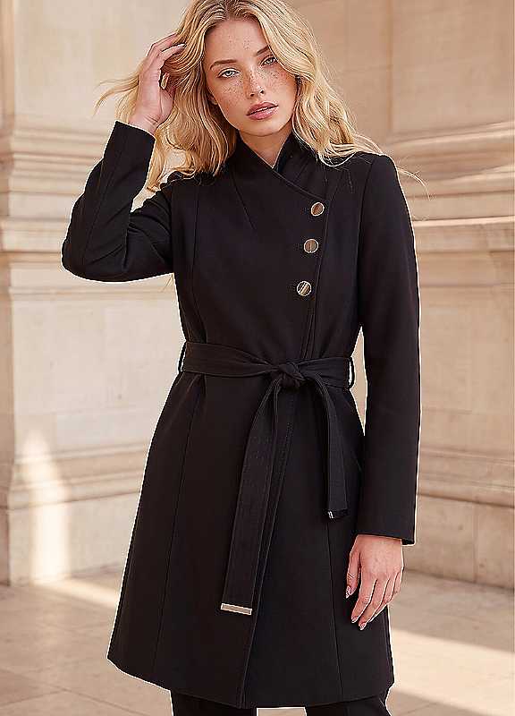 Roman Women's Black Petite Wrap Coat In Size 18 - Image 8