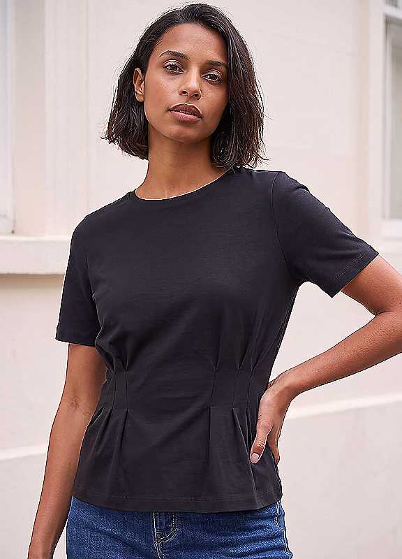 Dusk Women's Black Pintuck Stretch T-Shirt In | Size: 14 - Image 4